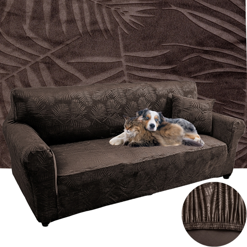 Potah Na Pohovku Rohová Pohovka Velur Palmové Listy 190-230 CM Oeko-tex