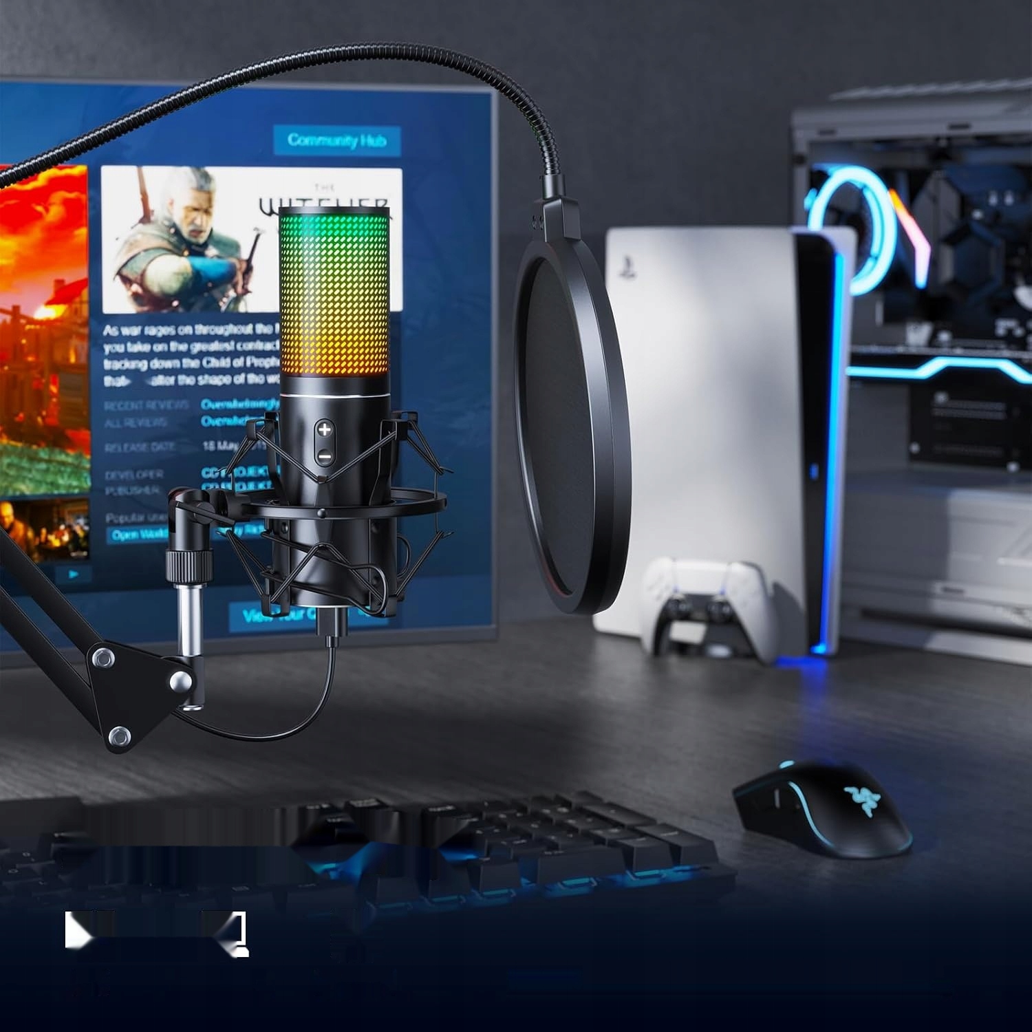 TONOR RGB USB Mikrofon Gaming PC Podcast Mikrofon z Boom Arm do Streamingu — miniatura 11