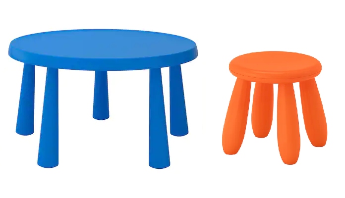 IKEA MAMMUT Stolik niebieski + stołek dla dzieci