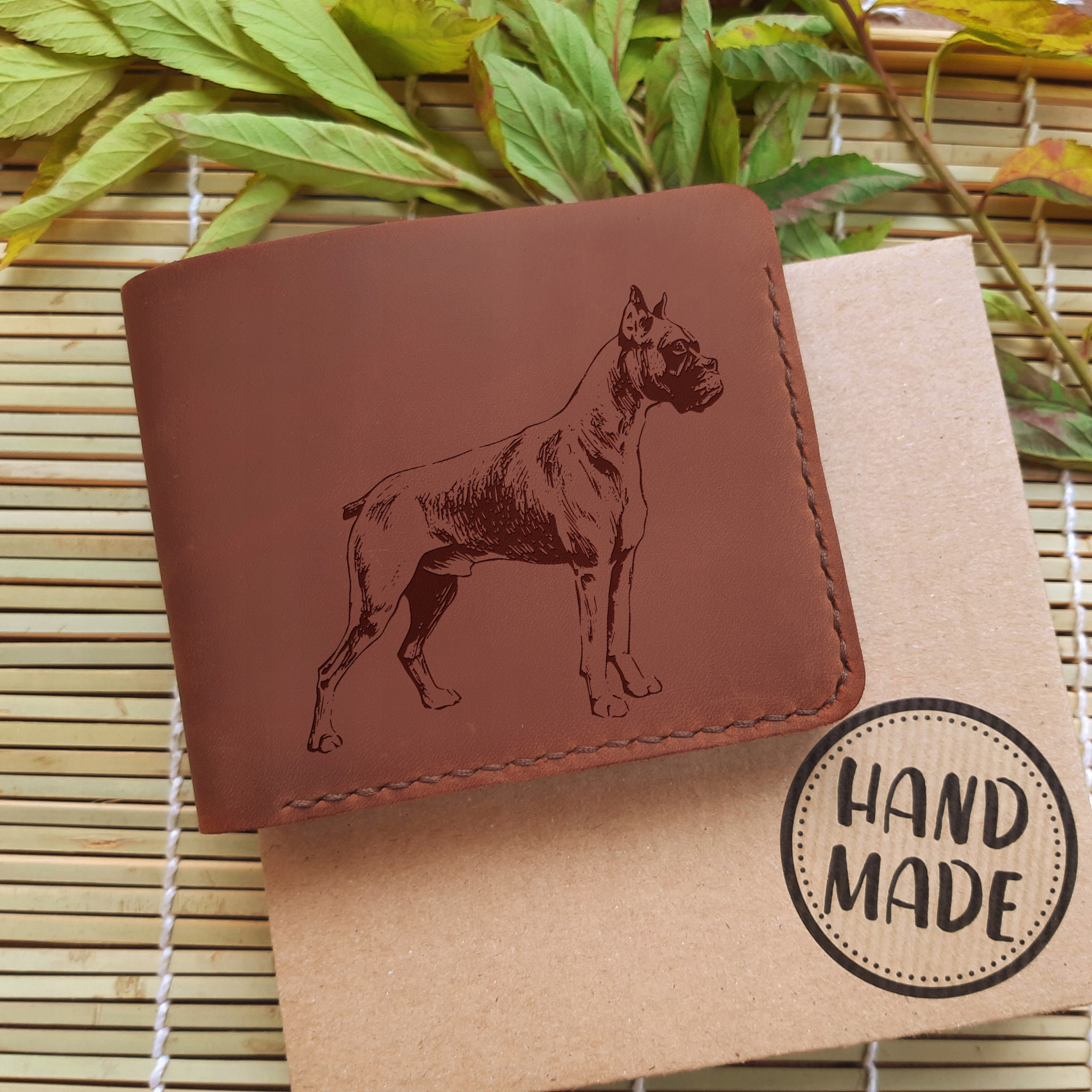 Pánská kožená handmade peněženka psem Boxer