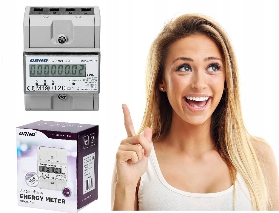 

Orno 3-FAZOWY Trójfazowy Licznik Energii Prądu 80A