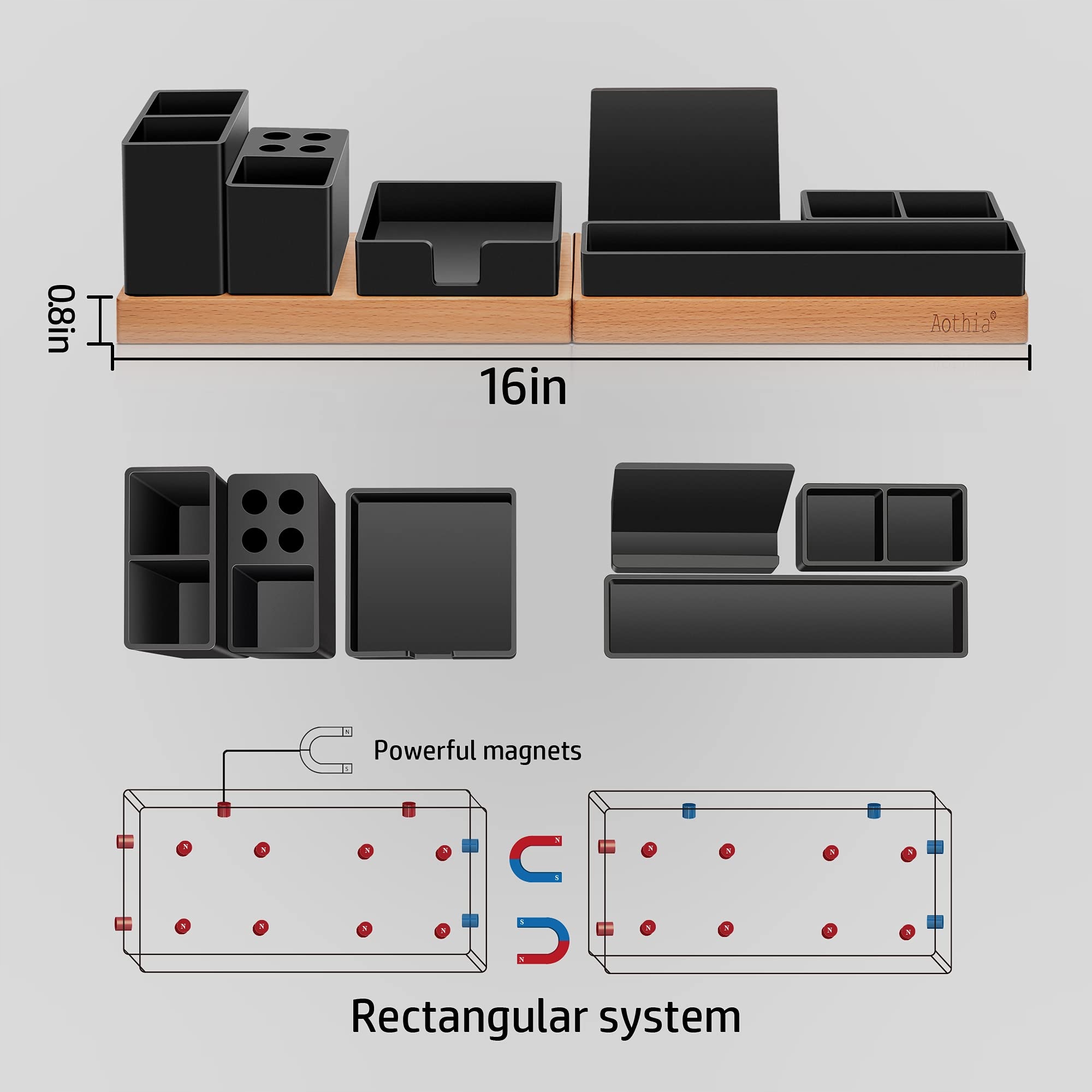AOTHIA Organizer Biurkowy Drewniany Regulowany Czarny Stojak Na Telefon — miniatura 2