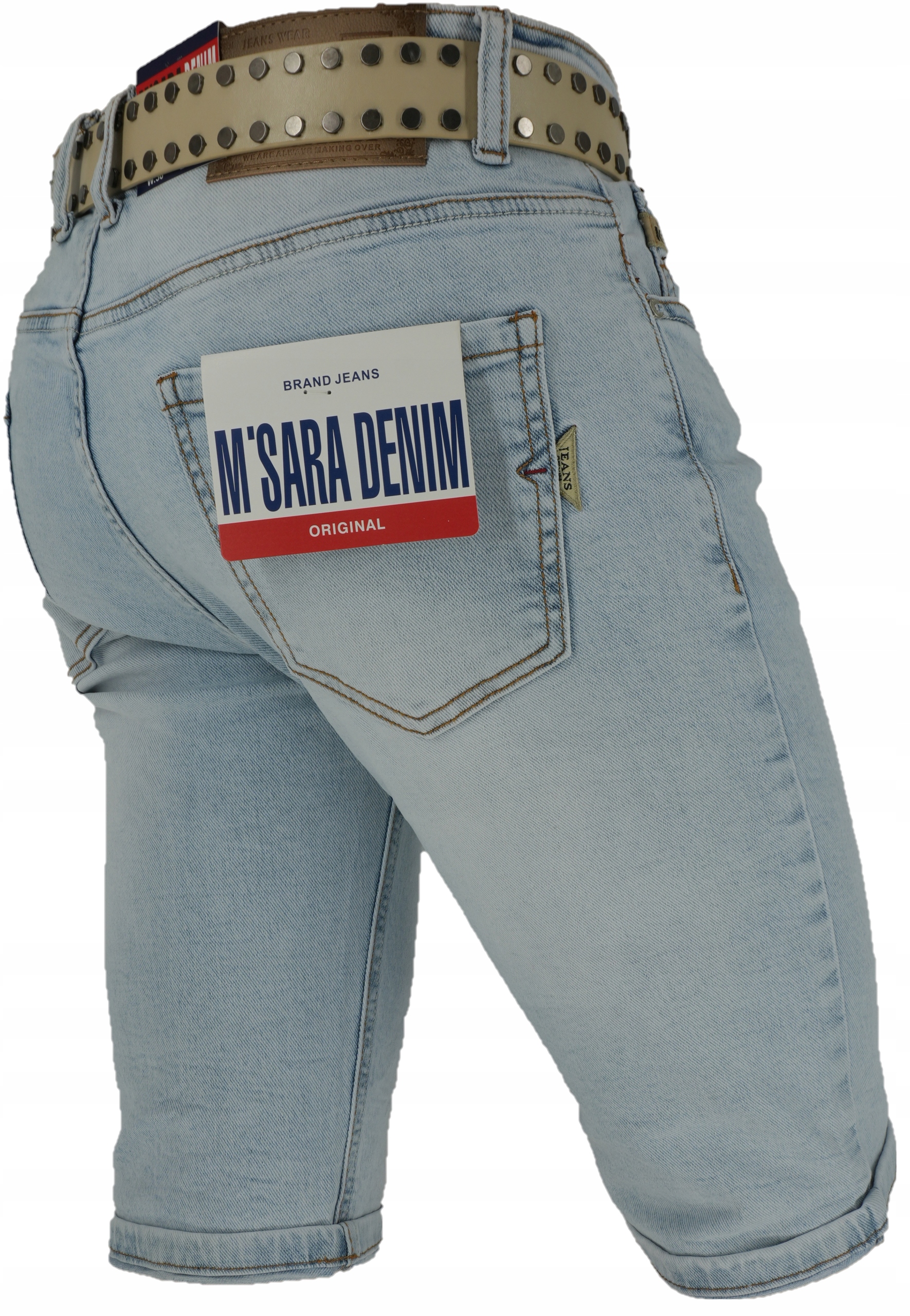 Spodenki Męskie Krótkie Błękitne z Przetarciami Jeansy W33