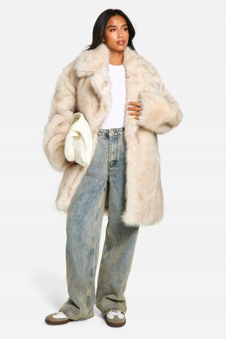 4L7E8 BOOHOO PŁASZCZ Z FUTERKIEM FUTRO BEŻOWE 42