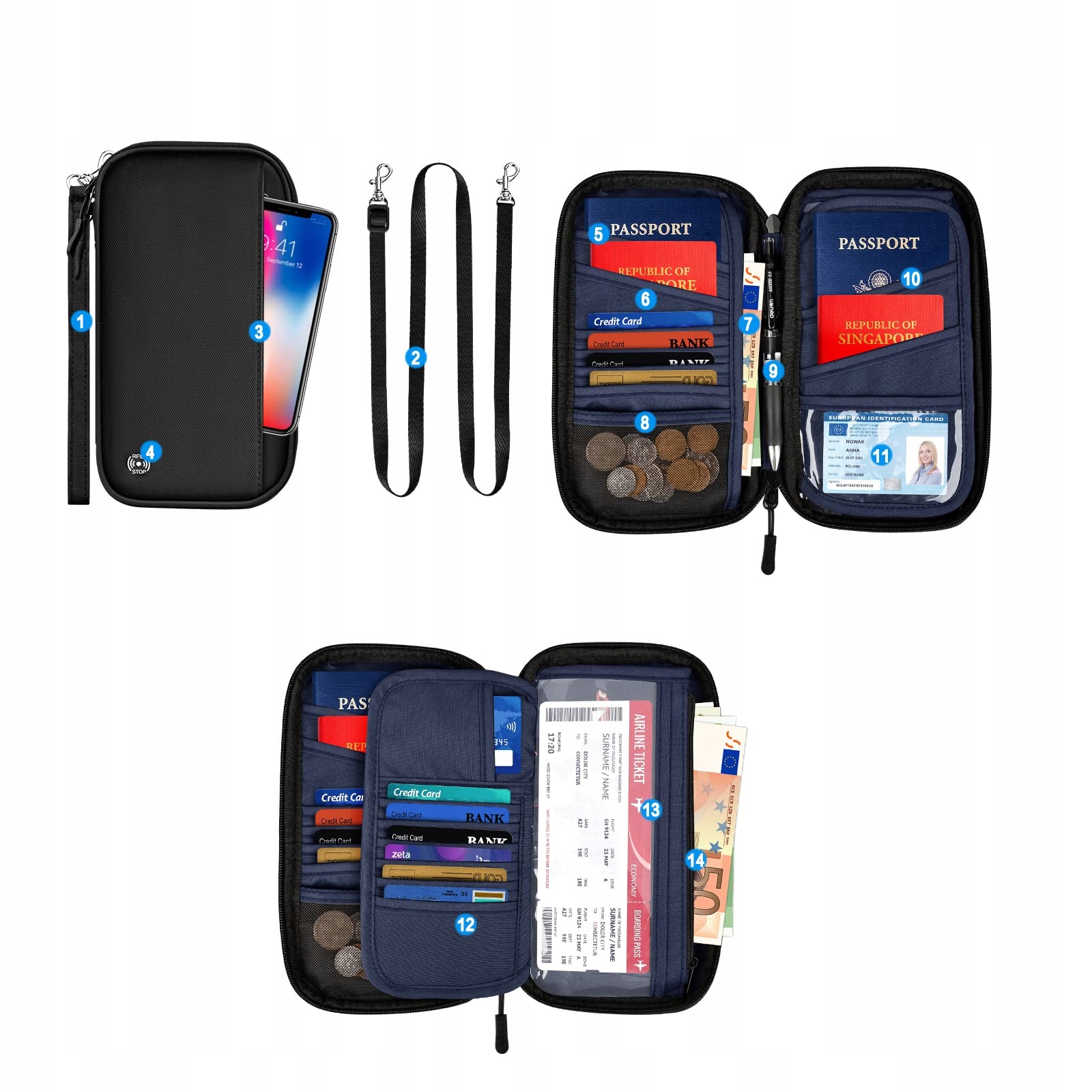 ORGANIZER ETUI PODRÓŻNY PORTFEL NA DOKUMENTY RFID Typ brak informacji