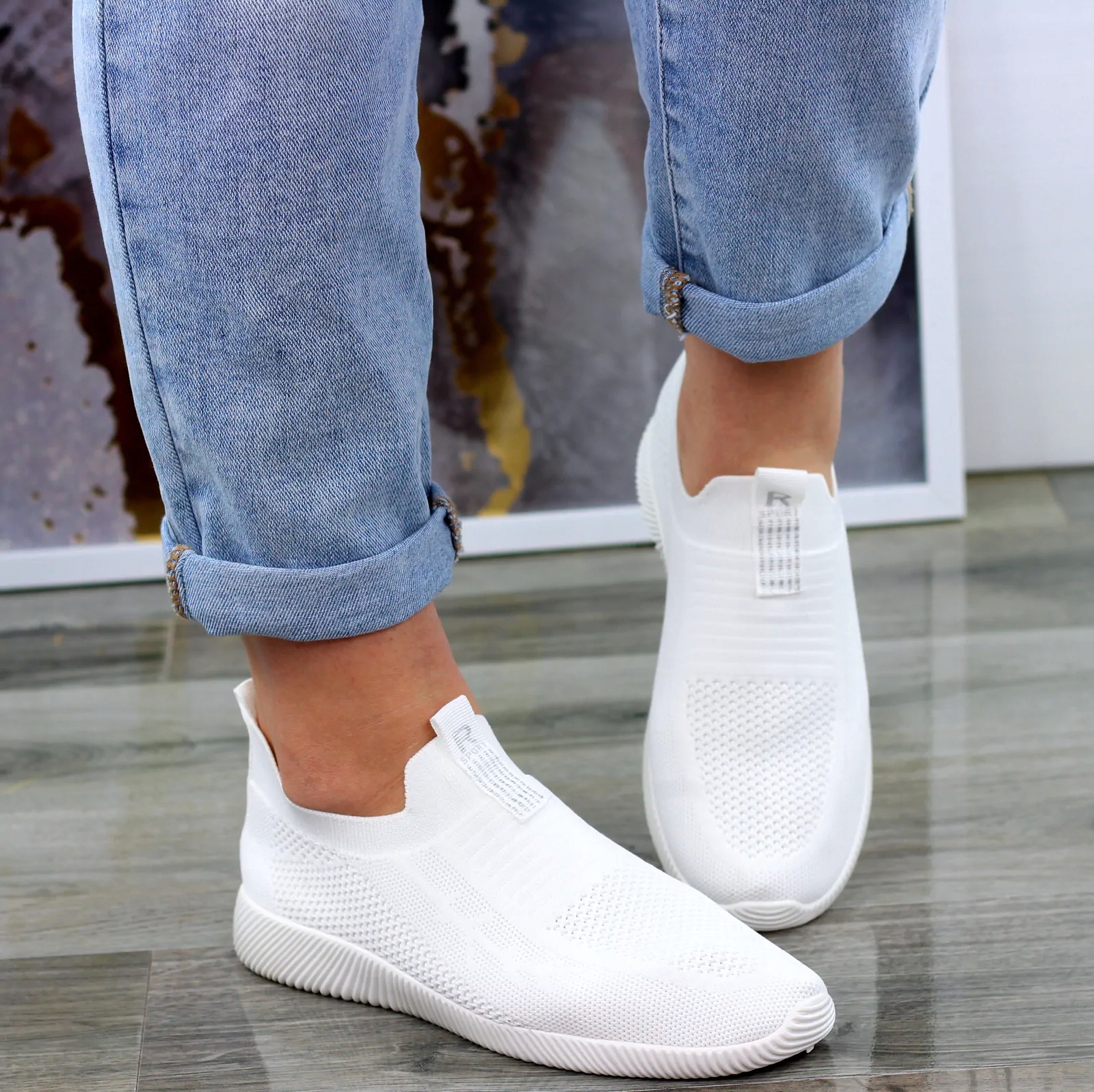 BIAŁE ADIDASY BUTY SPORTOWE SLIP ON DAMSKIE LEKKIE Długość wkładki 25 cm