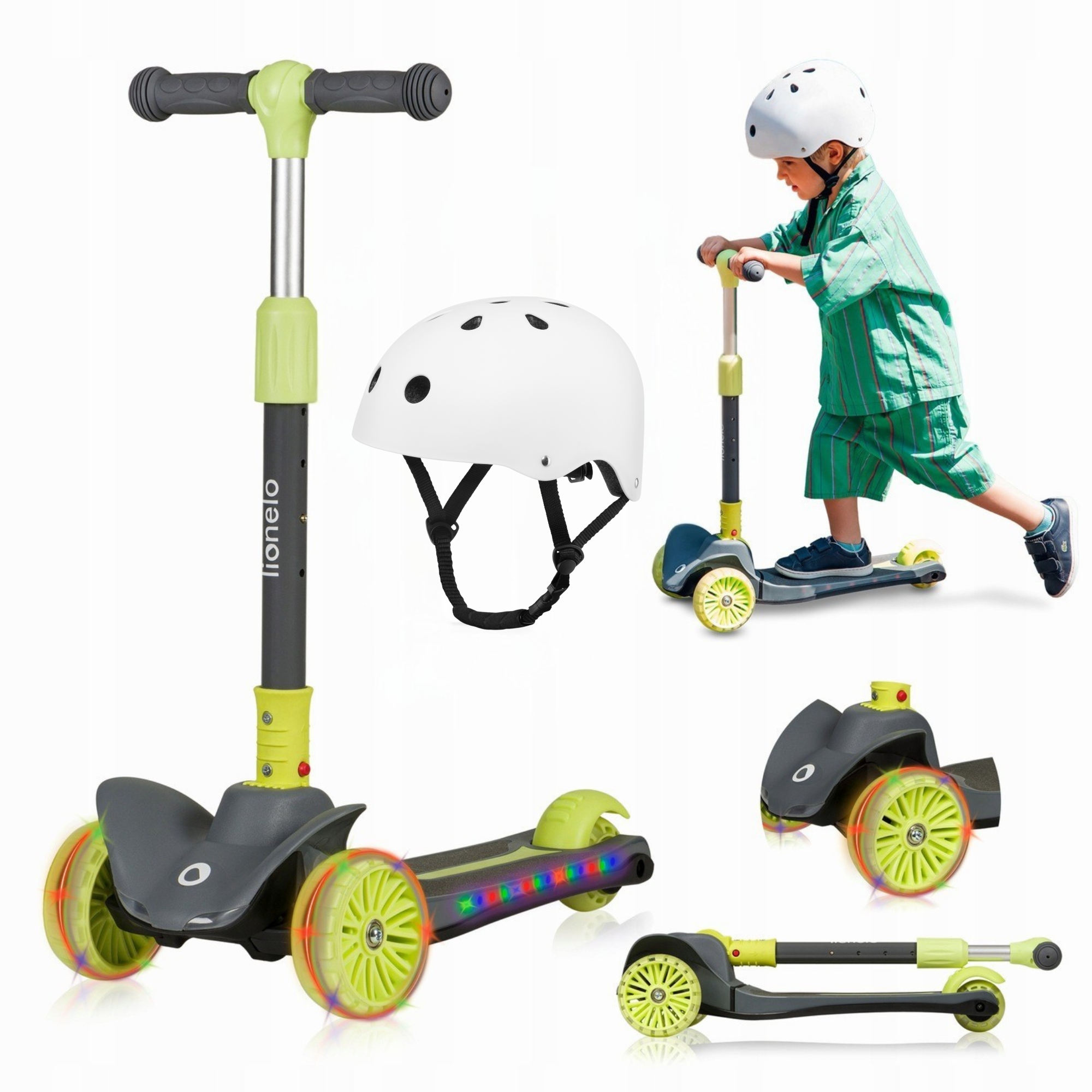 Hulajnoga Balansowa Trójkołowa Koła Led Lekka Lionelo Timmy Kask