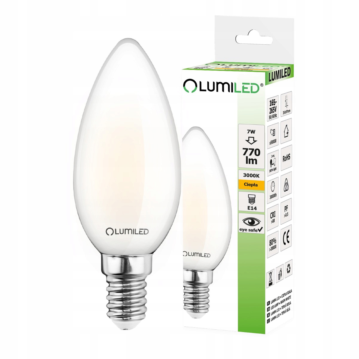 

Żarówka Led Świeca Fil E14 7W 60W 3000K Lumiled