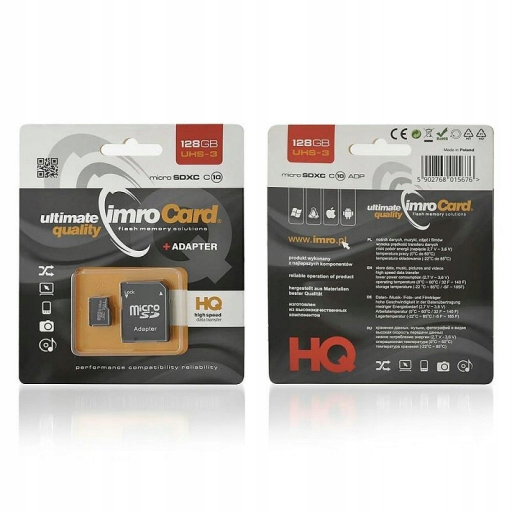 Paměťová karta Micro Secure Digital Imro 256GB Class 10 UHS-3 Sd adaptér (zápis/z