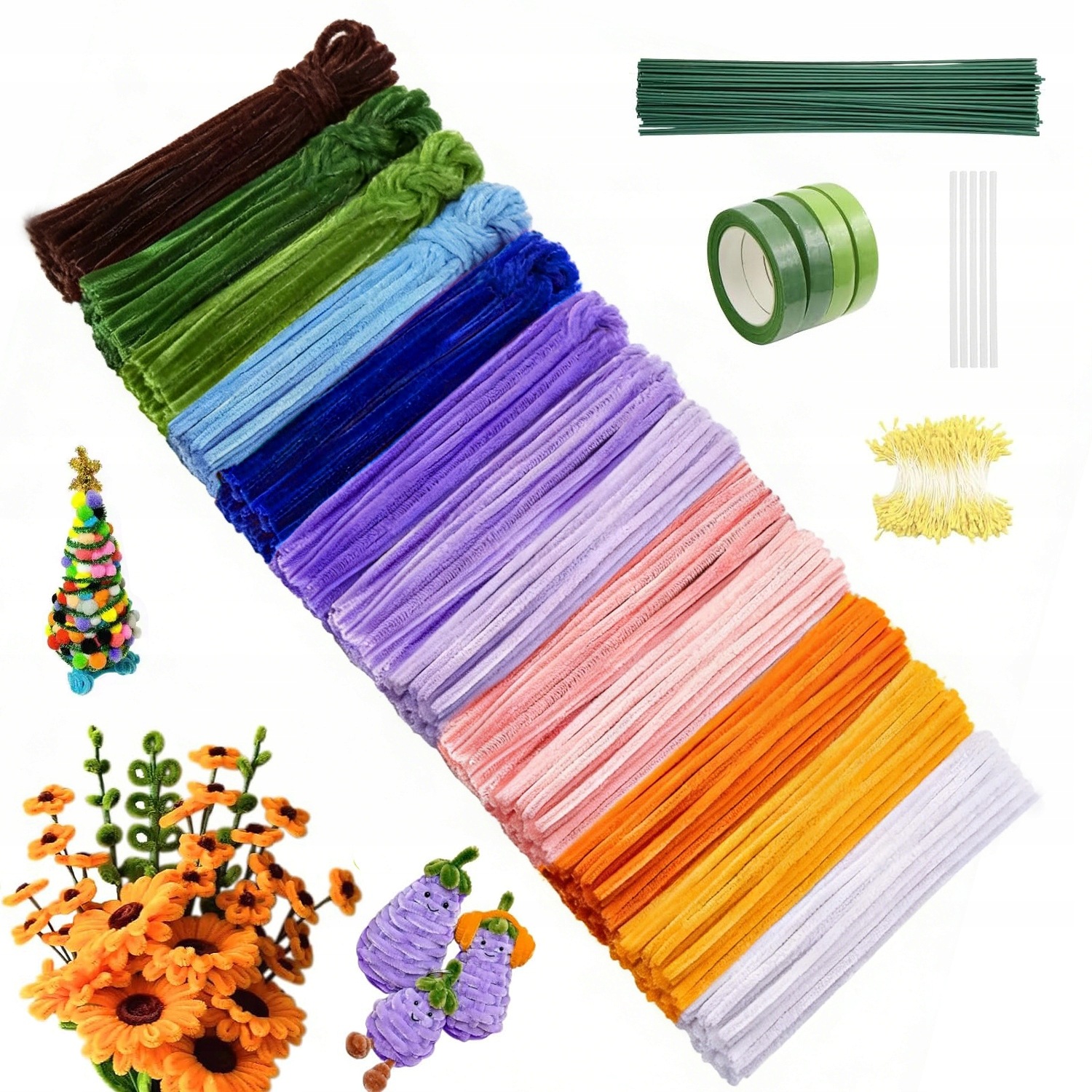 Ozdobné Drátky Kreativní Floristické Nadýchané Vytěráky Barevné Diy 800KS