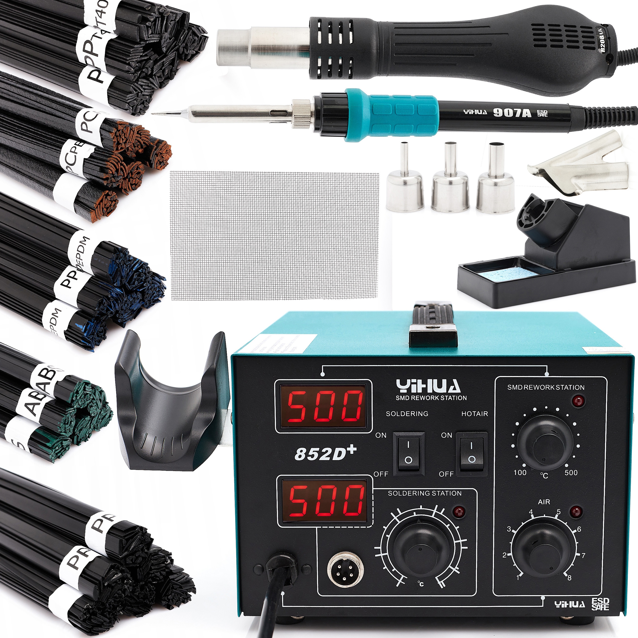 Plastová Hot Air Svářečka Yihua 852D+ 0,5 Kg Pojivová Síť Tryska Bota