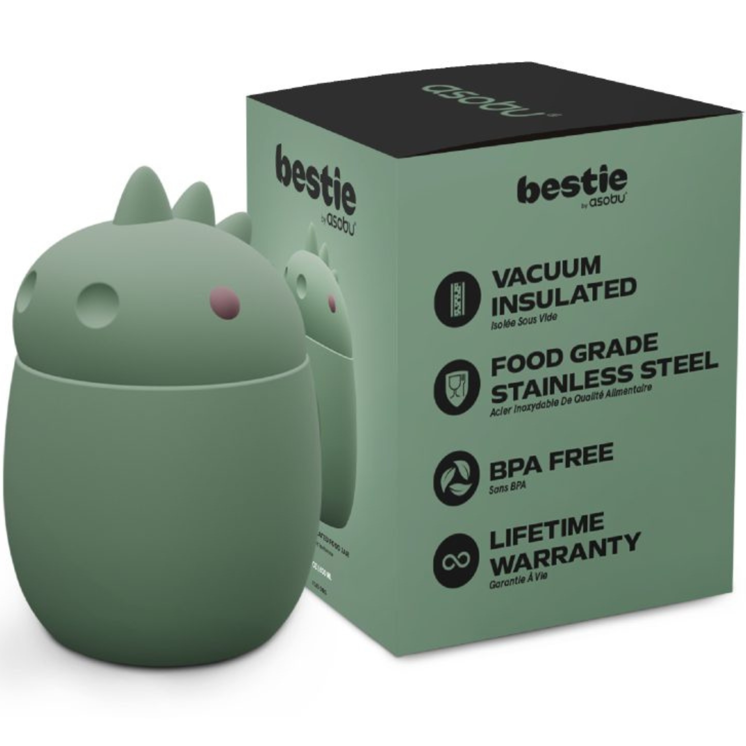 Obědová termoska pro děti Asobu 600 ml Termonádoba Dinosaurus Zelená