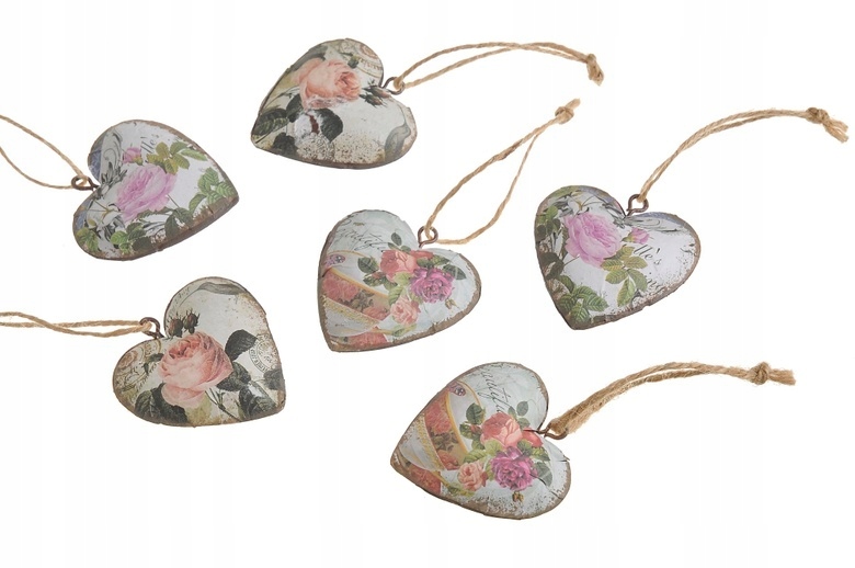 METALOWA SERCE ZAWIESZKA OZDOBA 5cm 6szt