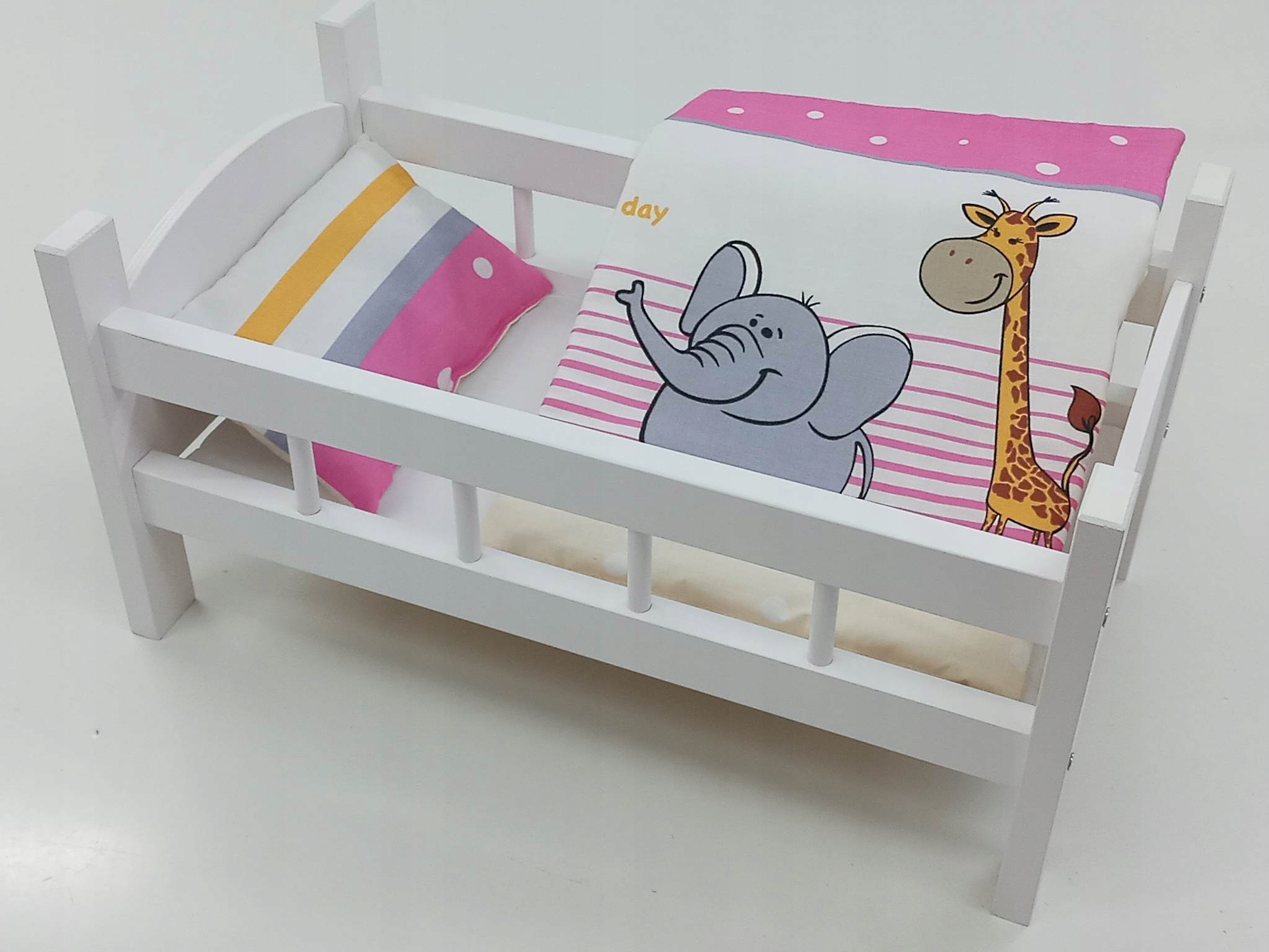 ŁÓŻECZKO DREWNIANE BIAŁE dla lalek +POŚCIEL