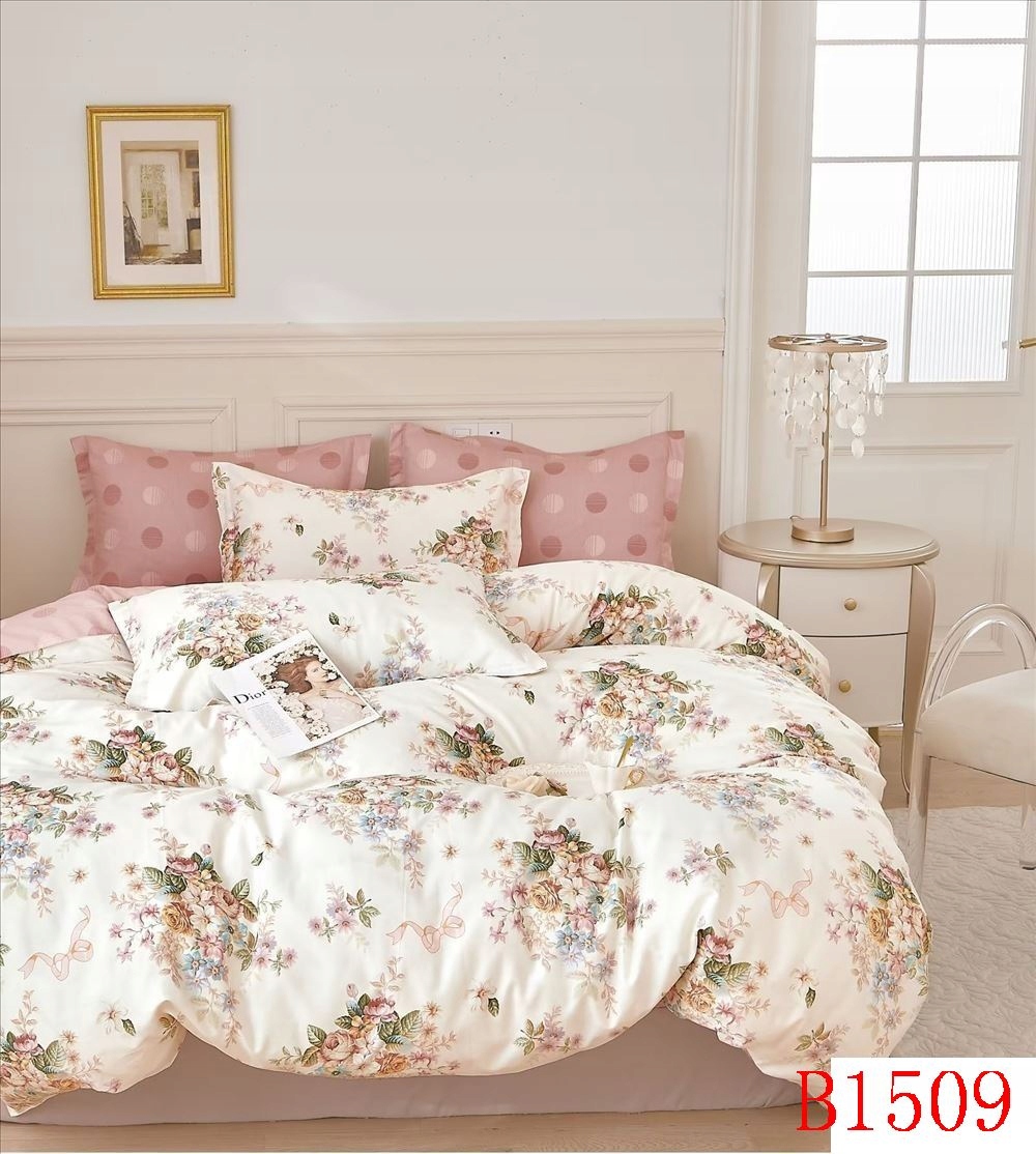 Komplet pościeli 100% bawełna Mengtianzi B-1509 kremowa w róże 160x200 3el