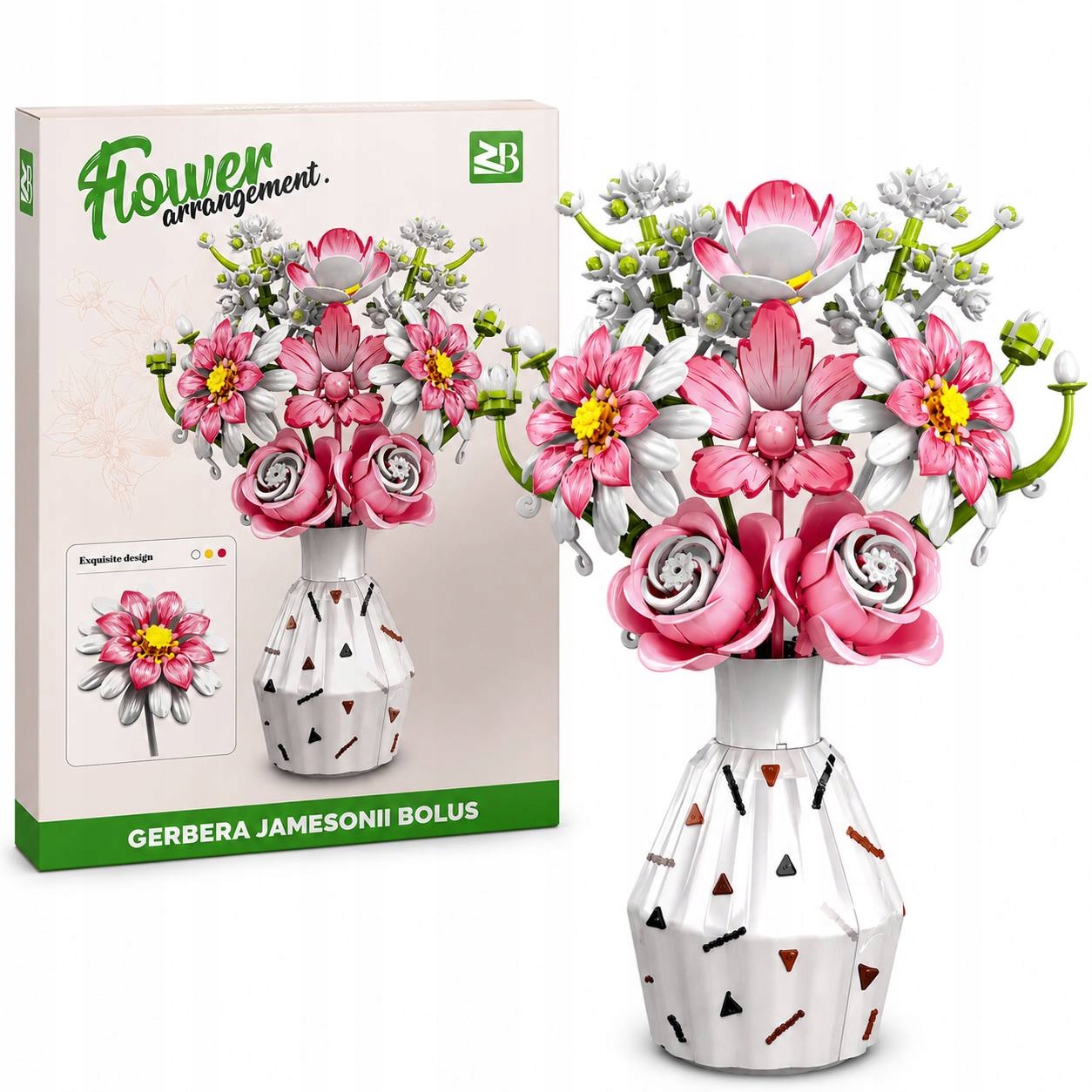 Klocki Kwiaty Gerbera Jamesonii Bolus Bukiet Diy w Wazonie Dekoracja