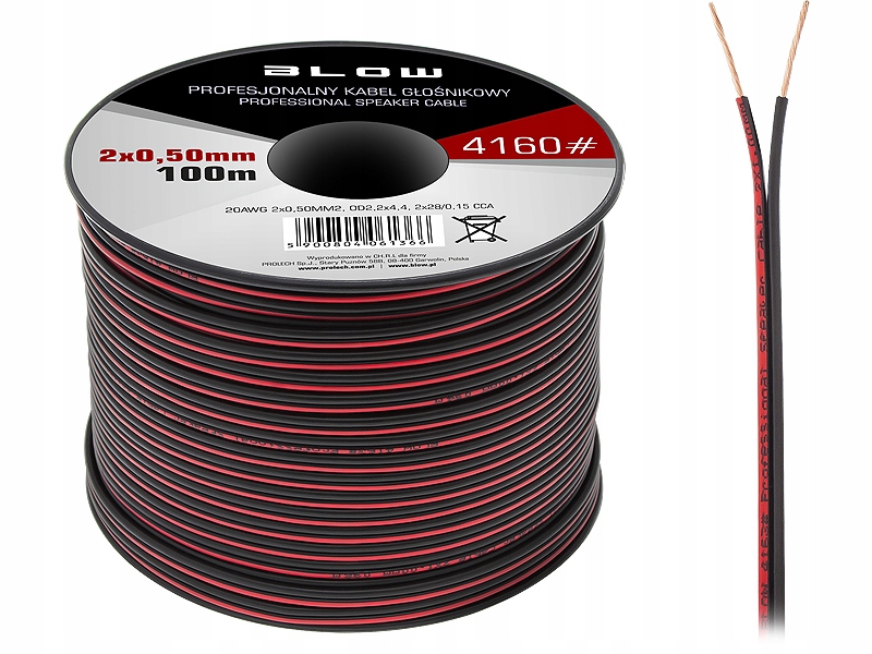 

Przewód Głośnikowy Kabel CCA2x0,50mm czar-czer 1m