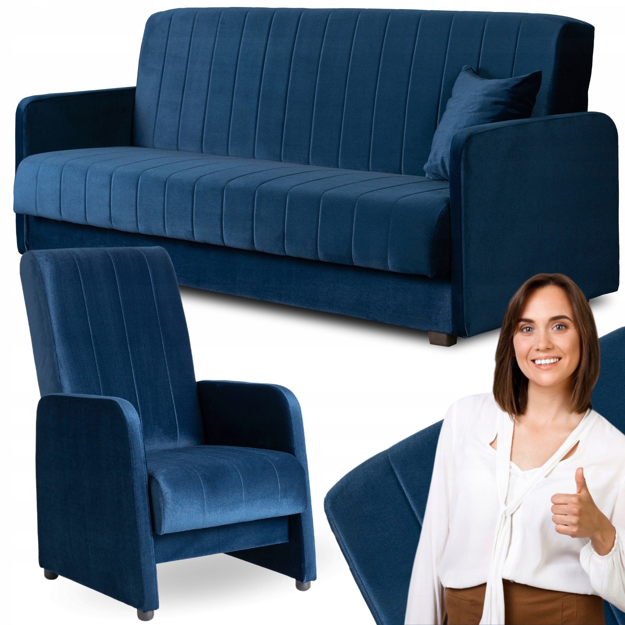 Tmavě modrá sada nábytku Rozkládací pohovka křeslo Porto