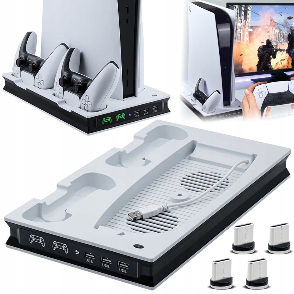 Wydajny Stojak Do PS5 Z Chłodzeniem Ładowarką 2 Kontrolerów Jednocześnie