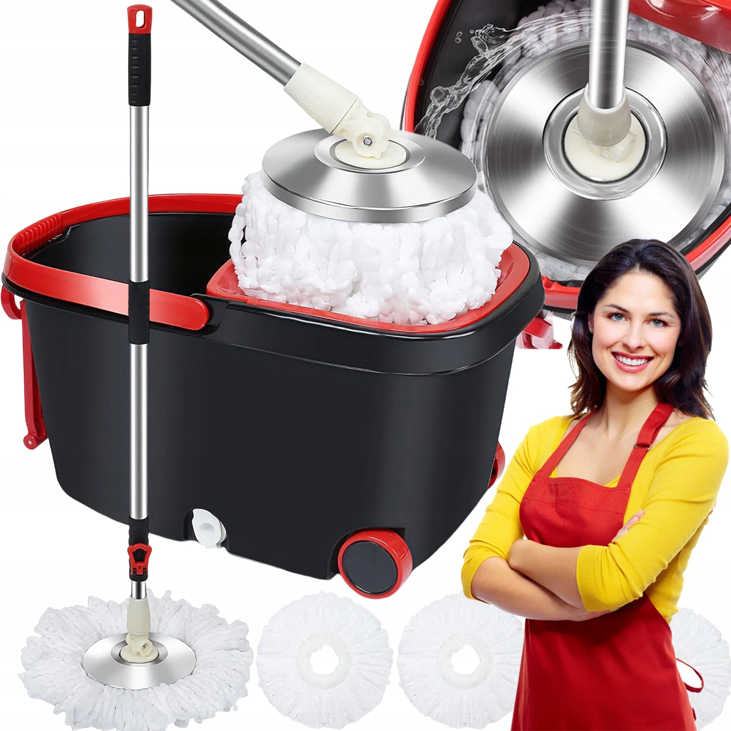 Levně Rotační Mop 360 Turbo Spin 2V1, Velký Kbelík 3 Vyměnitelné Nástavce