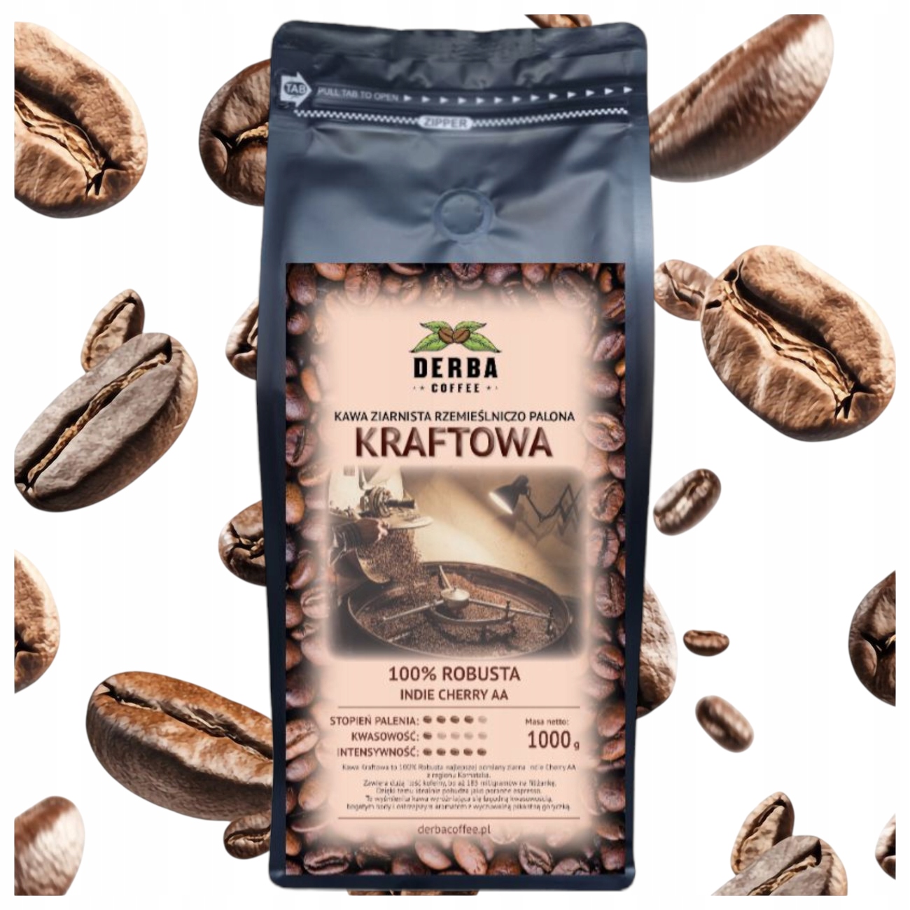 Kawa ziarnista Kraftowa 100% Robusta Cherry Aa Espresso Bar Derba Coffee