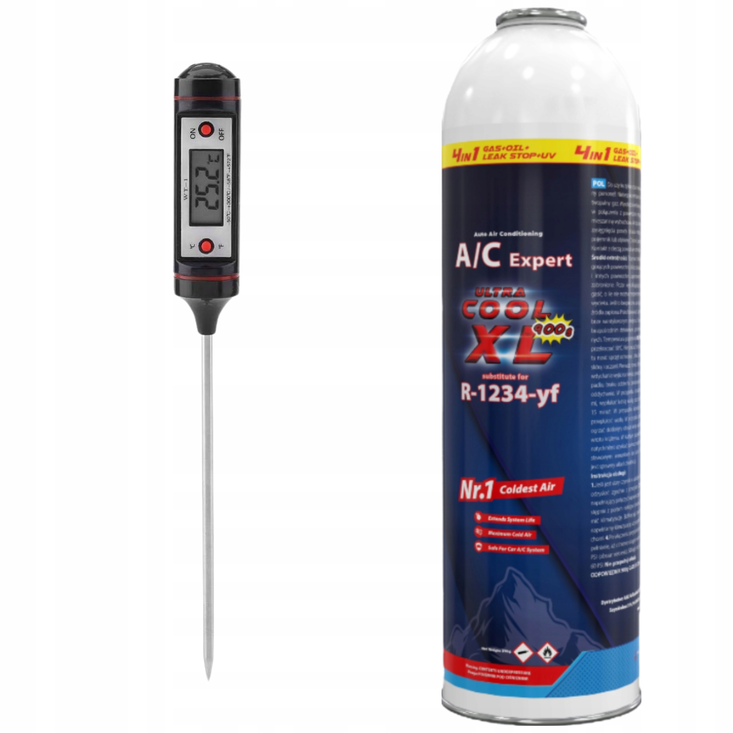 Chladicí médium 4v1 XL pro plynové automobily R1234yf Ac Expert teploměr