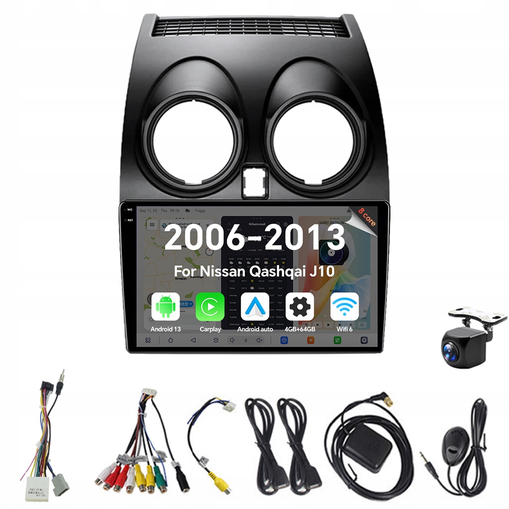 2Din Android 13 autorádio pro Nissan Qashqai J10 2006-2013 Carplay 4G 64G