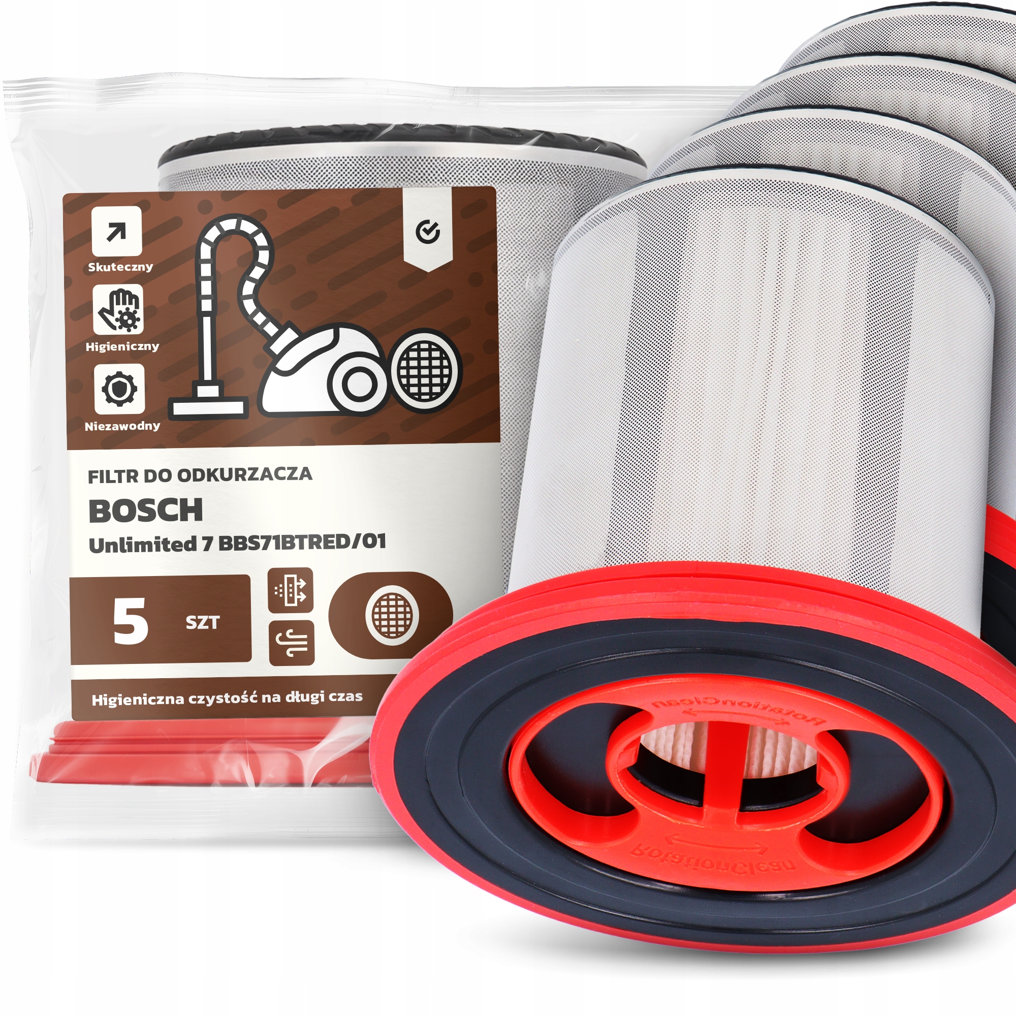 5x Vzduchový Filtr pro Vysavač Bosch Unlimited 7 BBS71BTRED/01 Hepa Em-w