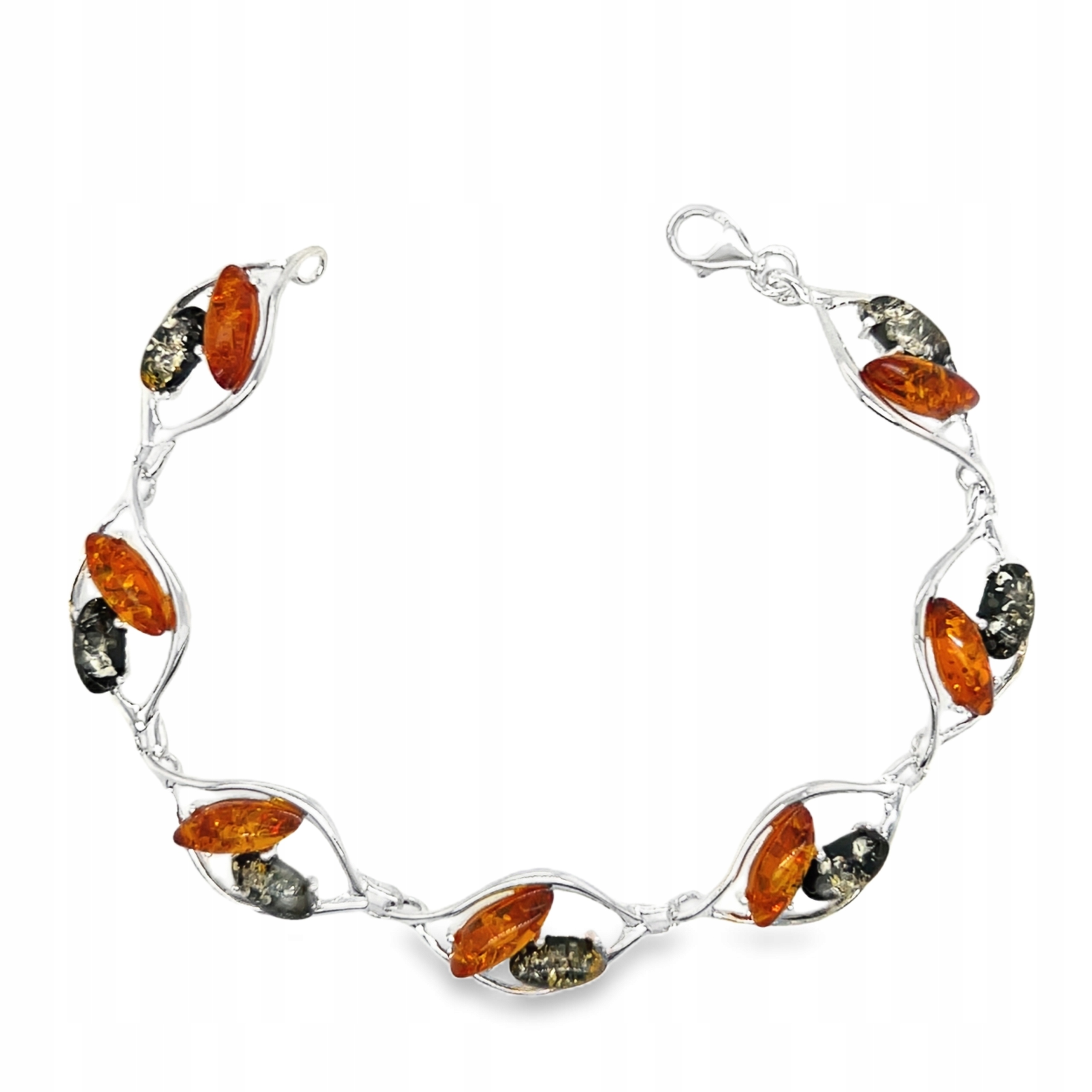 Stříbrný náramek s koňakovým jantarem zelený Stříbro 925 Film