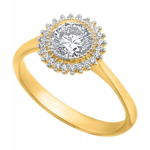 Prstýnek 585 s kulatou markýzou a velkým středovým zirkonem – průměr 7 mm