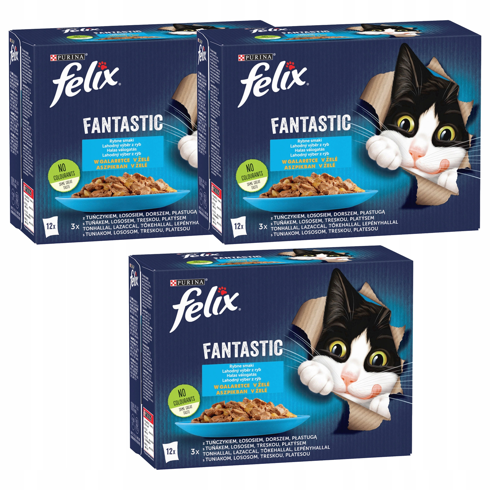 Levně Purina Felix Fantastic krmivo pro kočky rybí mix chutí 36 x 85 g