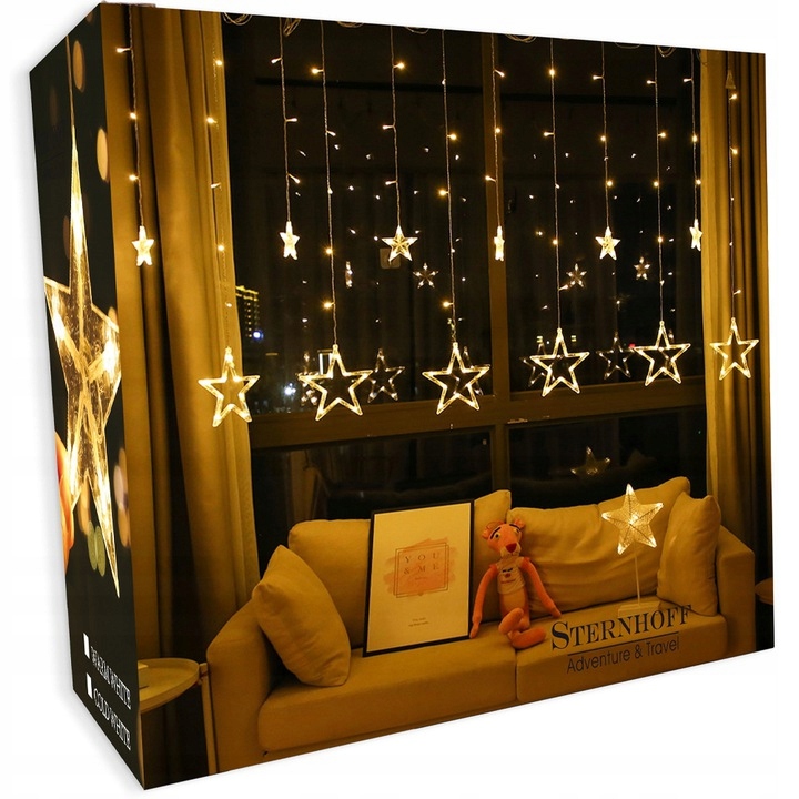 LAMPKI CHOINKOWE GWIAZDKI KURTYNA ŚWIETLNA LED ZEWNĘTRZNE PROGRAMY OKNO