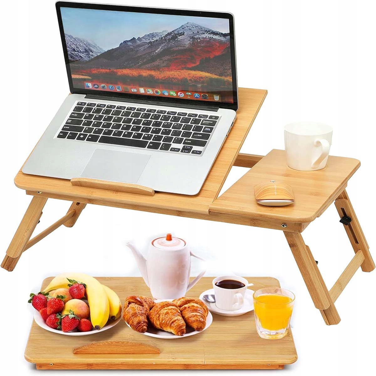 REGULOWANY STOLIK BAMBUSOWY POD LAPTOPA TACA DO ŁÓŻKA 15cali STÓŁ PODSTAWKA
