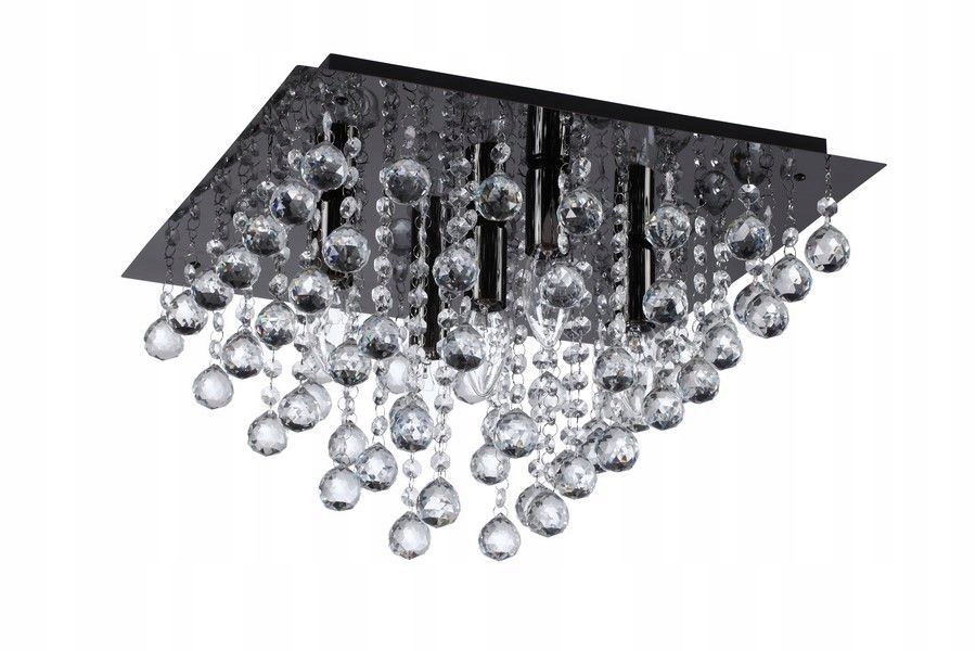Stropná lampa glamour čierna s kryštálikmi štvorcová 42 cm Reality