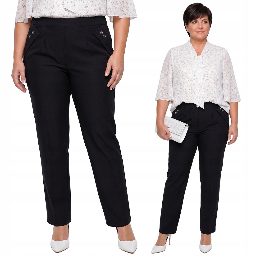 Černé zlato-černé kalhoty knoflíky plus size velikost 48/50