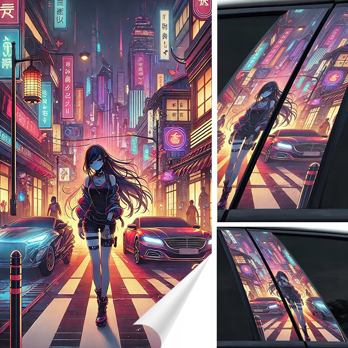 2x Samolepka na sloupek Sloupky dveří auta Japonsko Anime Manga 50x30