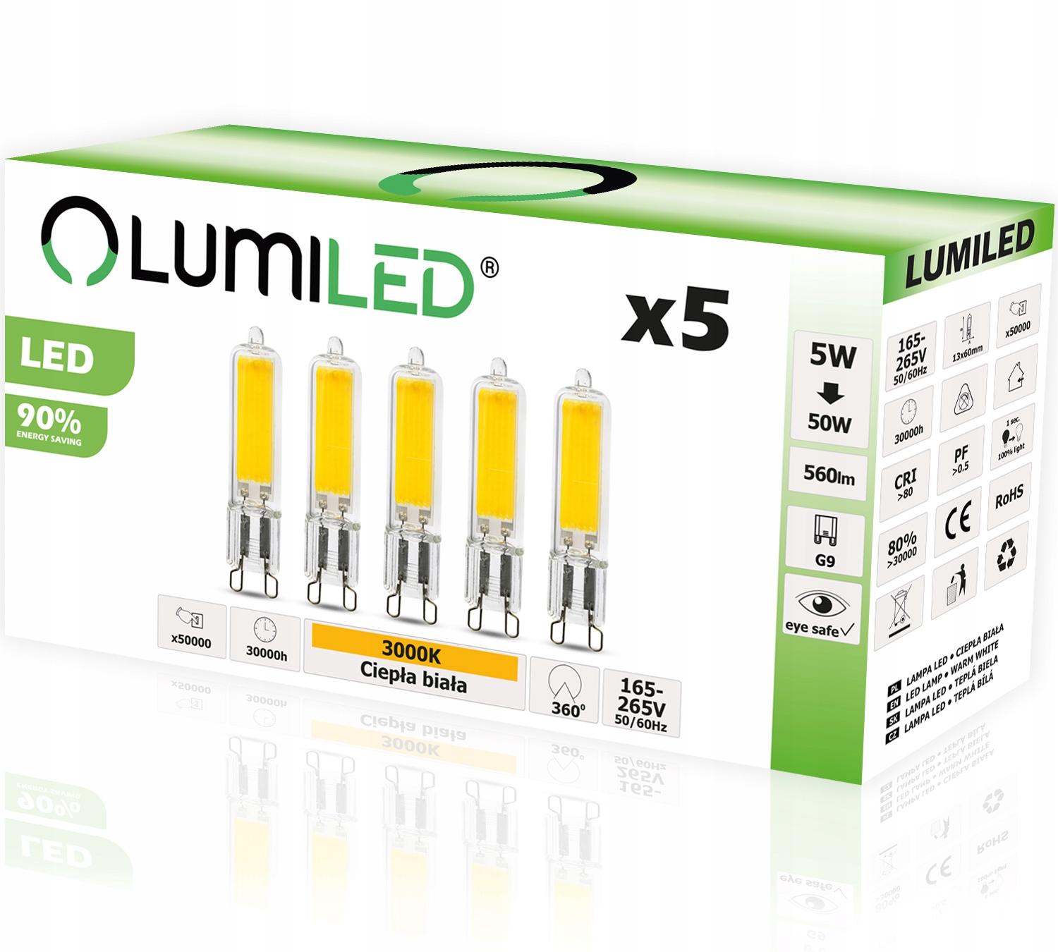 

5x Żarówka Led G9 Kapsułka 5W 50W Lumiled 3000K