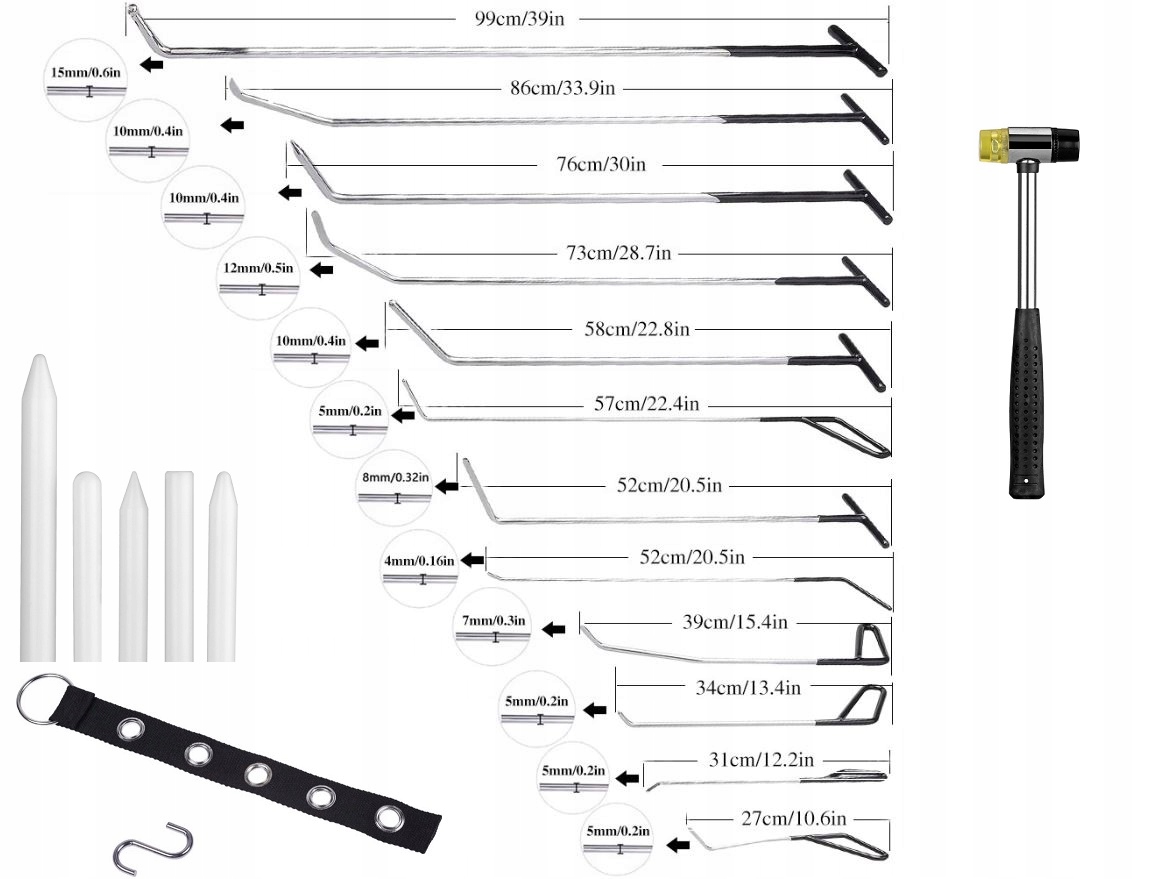 Sada drátů Pdr Tyče Lance Odstraňování promáčklin XXL