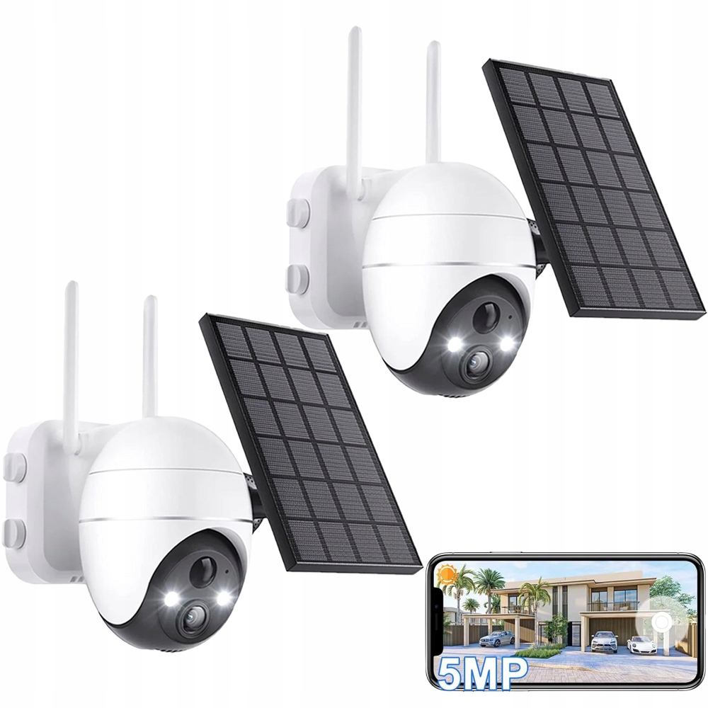 Venkovní solární kamera Ip WiFi Otočná o 360° Ptz 2K Barevné noční vidění