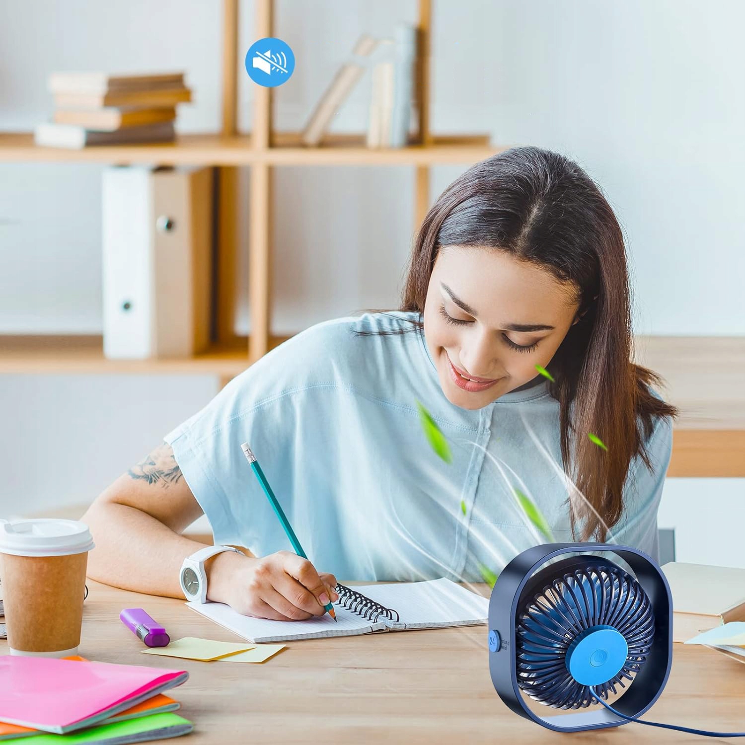 WIATRAK WENTYLATOR PRZENOŚNY BIURKOWY USB CICHY 3 PRĘDKOŚCI OBROTOWY 360 Zasilanie USB