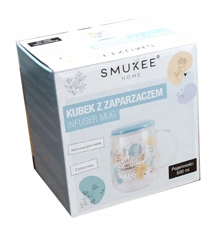 Kubek szklany 500 ml ze szklanym zaparzaczem i ceramiczną pokrywką Smukee N