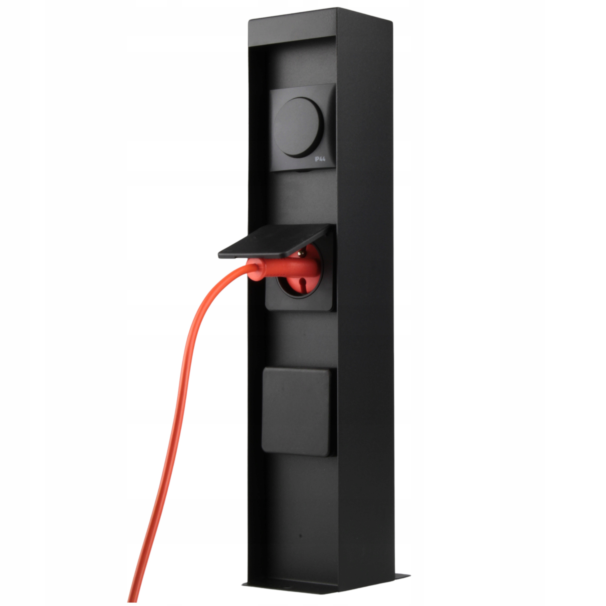 Słupek Ogrodowy Zasilający z Dwoma Gniazdami 230V i włącznikiem Czarny