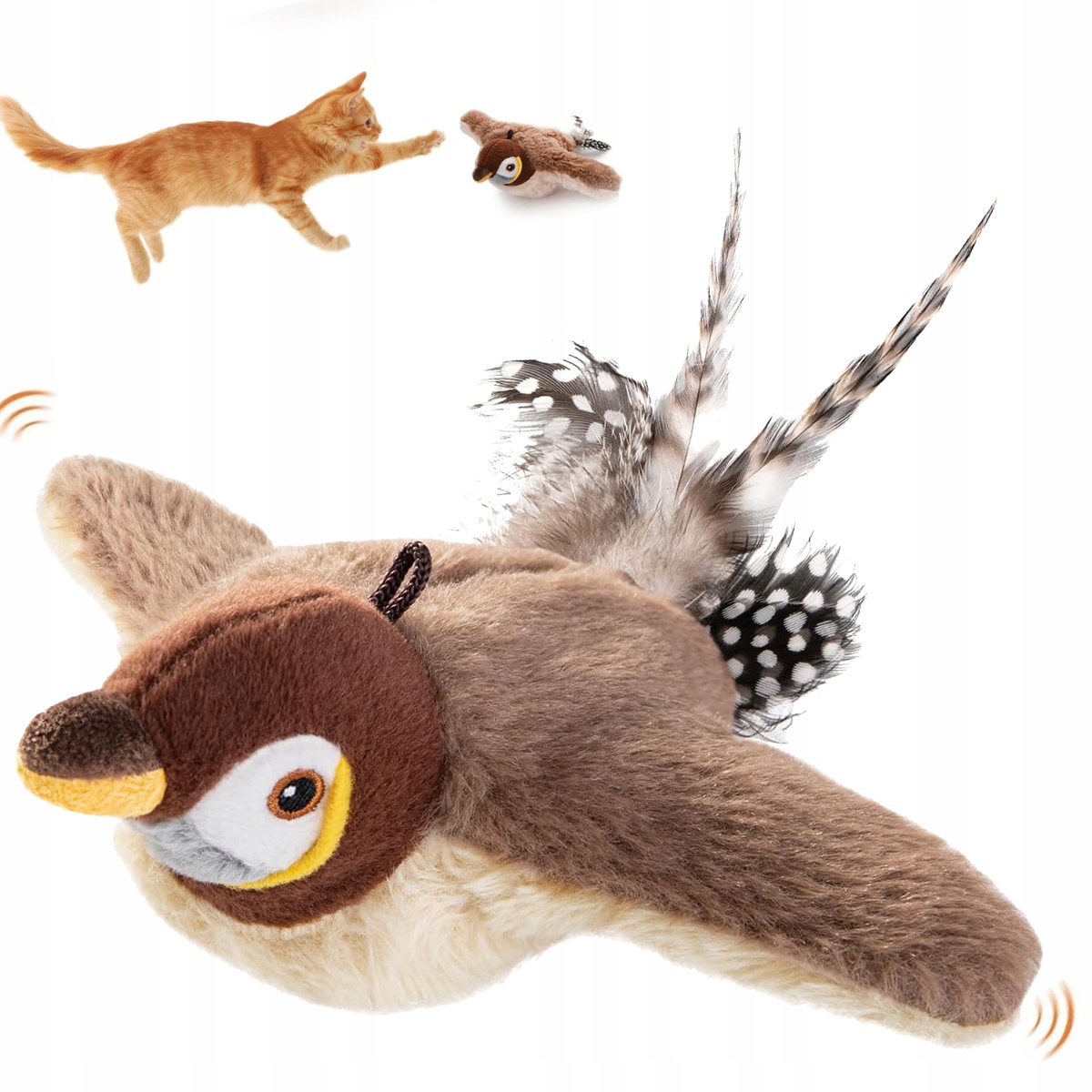 Levně Interaktivní Hračka Pro Kočky Plyšový Ptáček Pohyblivý Ptáček Koťátko