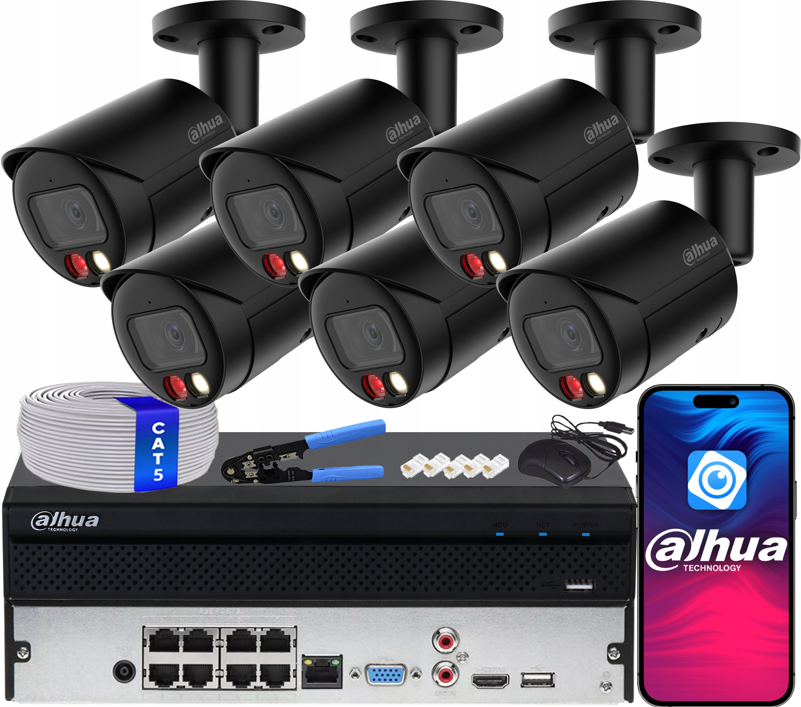Sada na monitorovanie 6x IPC-HFW2449S-S-IL-0280B-B 4Mp Dahua WizSense Light