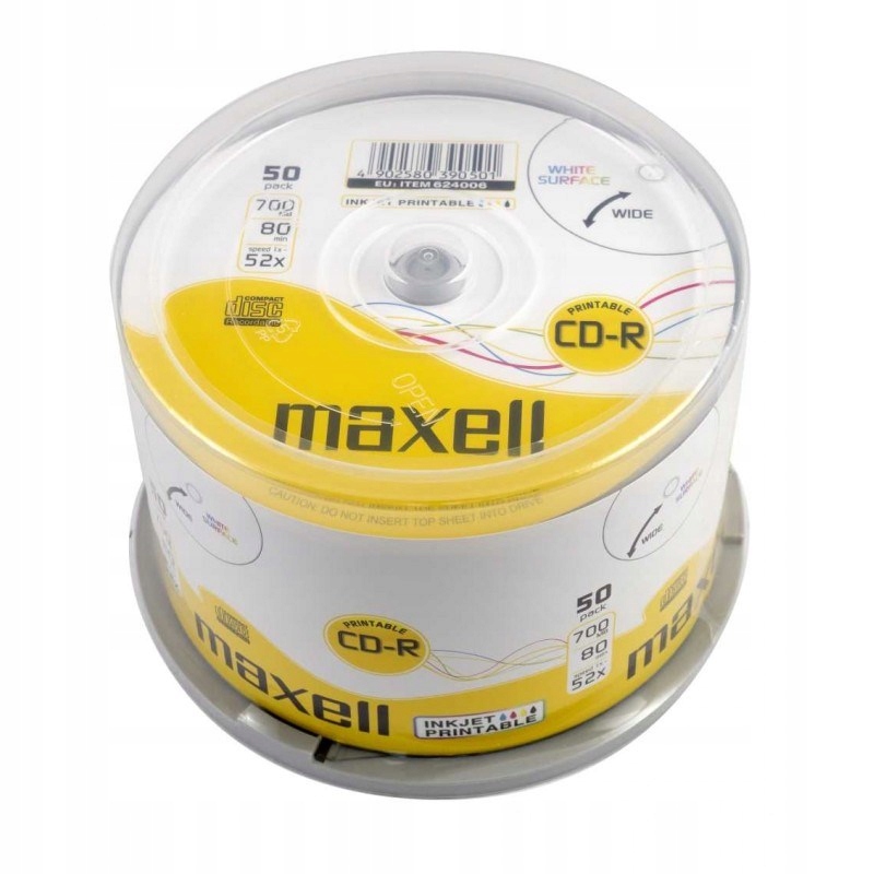 Maxell Cd-r 700MB, 50 szt. w opakowaniu cake (szpindel), szybkość zapisu 52