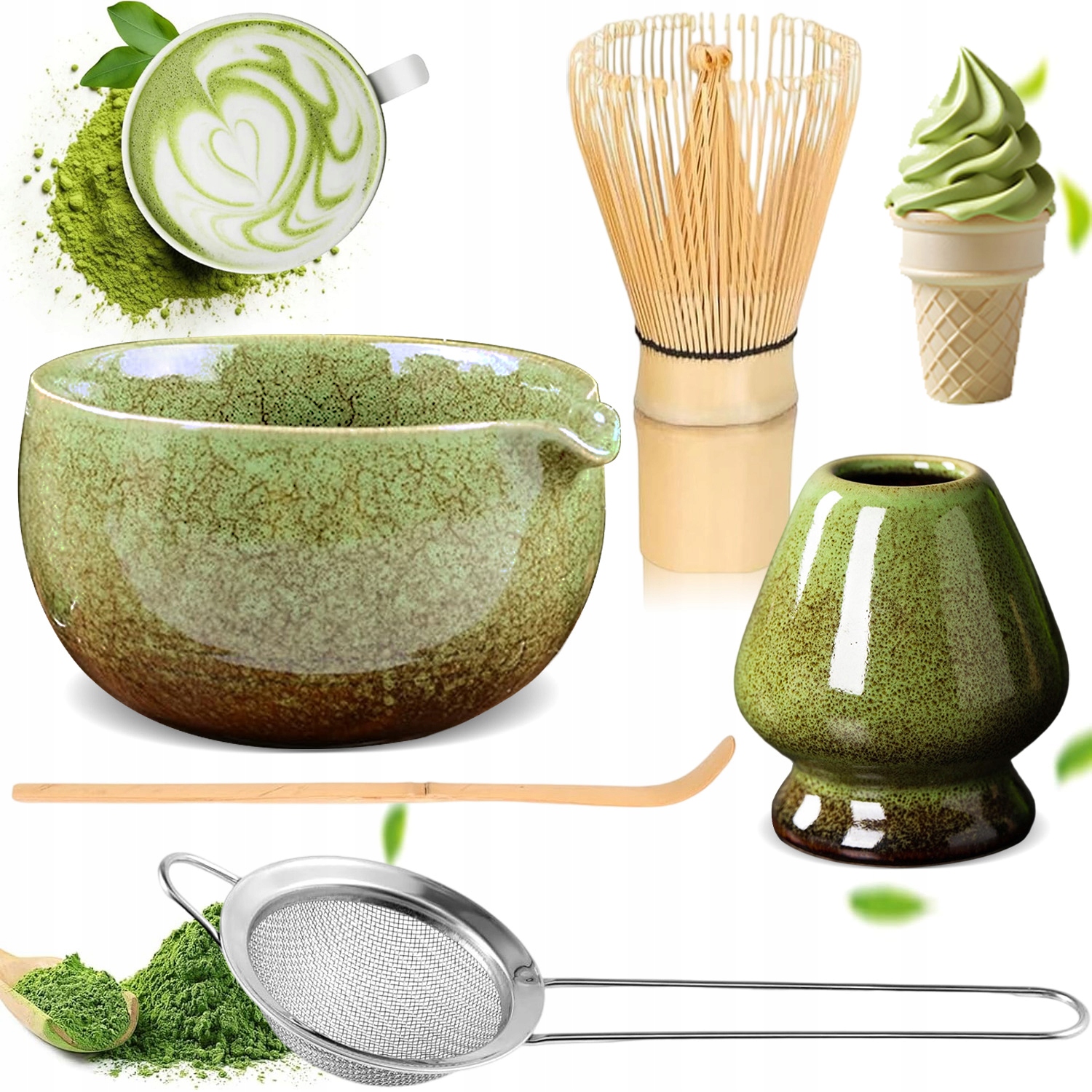 Levně Sada Japonského Čaje Na Matcha, Bambusová Sada Matcha Zelená 5KS