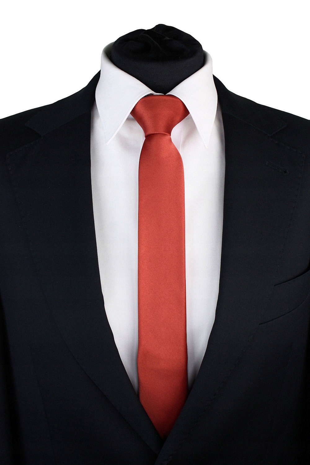 KRAWAT WĄSKI ŚLEDŹ SLIM 5 cm kolor CEGLASTY Materiał dominujący poliester