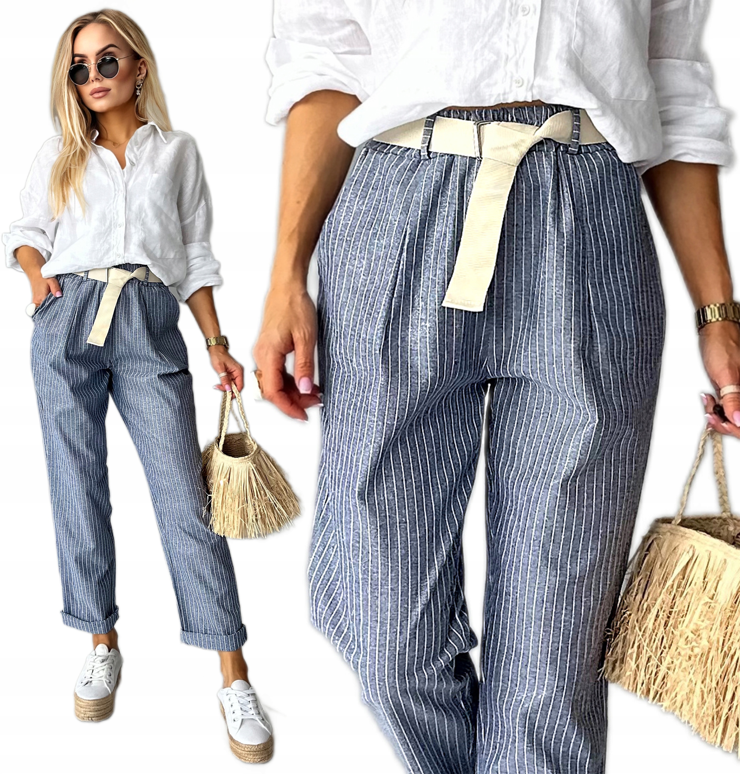 Modne Spodnie Damskie chinosy stylowe paseczki 44 Regina