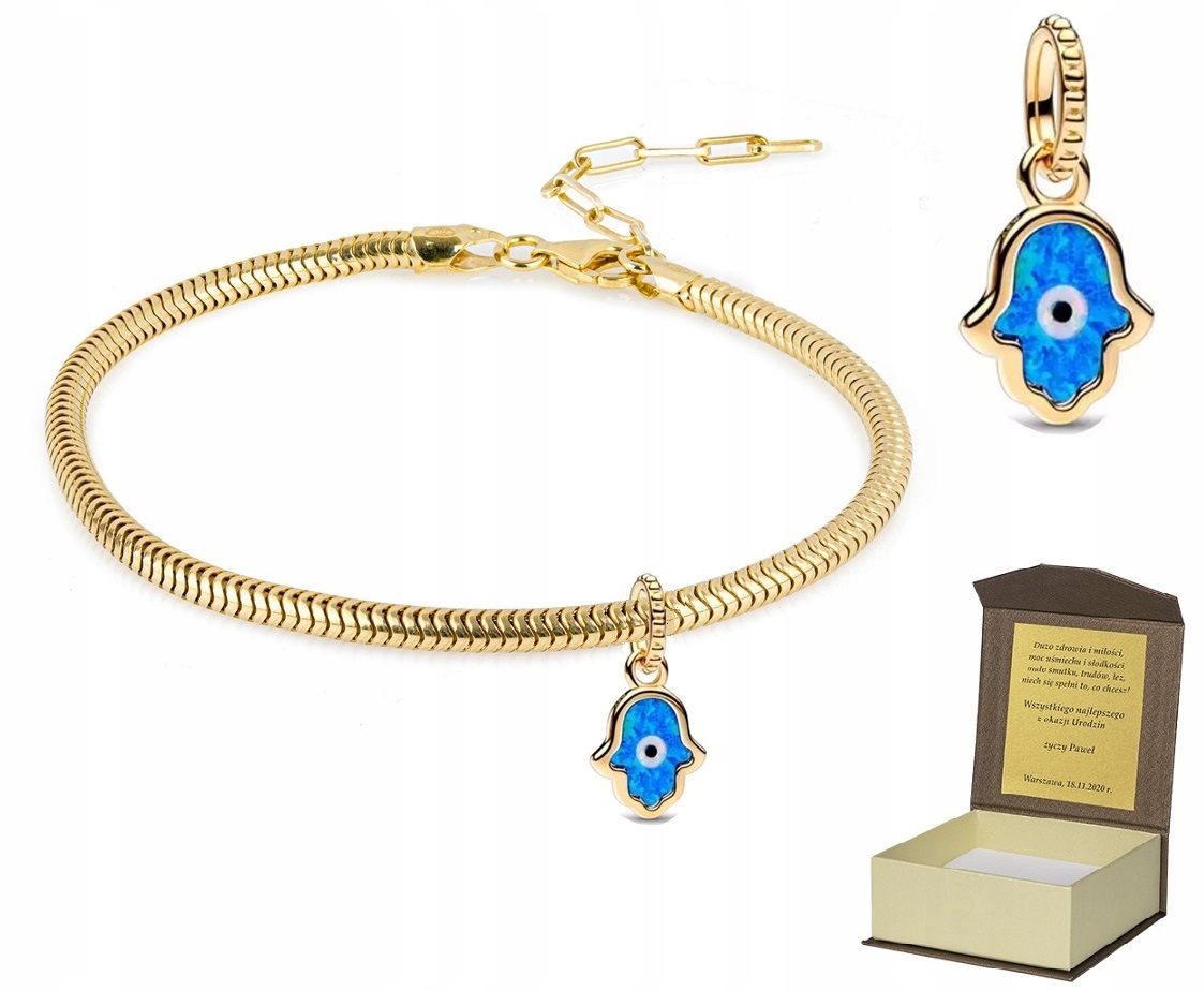 Zlatý náramek stříbro pozlacený 18-22 cm Charms Ruka Fatimy BC556