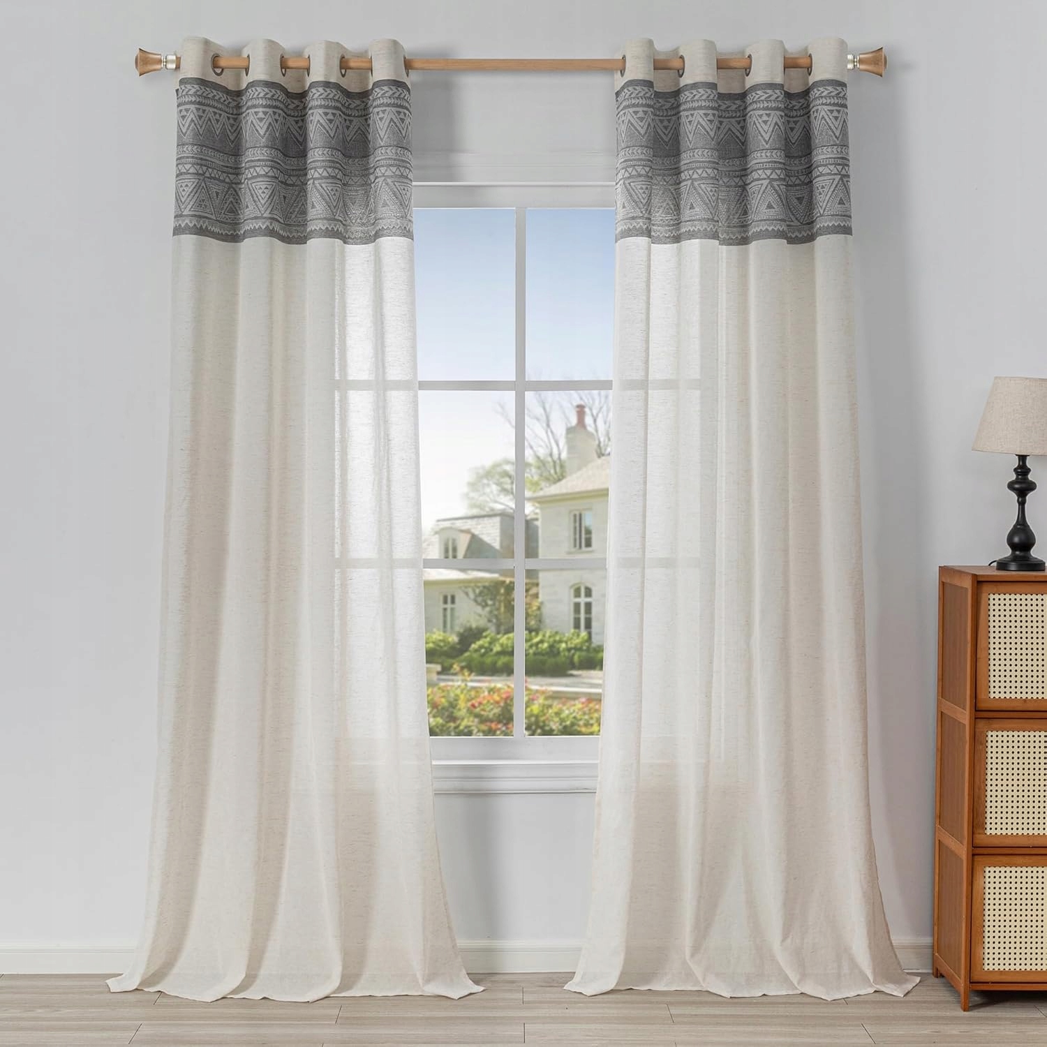 Záclony na priechodkách 2 kusy 245 x 140 cm Polopriehľadné Vzhľad ľanu Biele